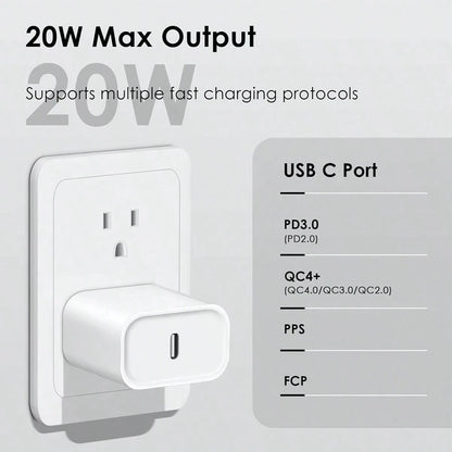 1pc 3.3ft/100cm High-Efficiency Data Transfer & 20W PD Fast Charging Cable + Wall Adapter Charger Set, Compatible With IPhone 14 Pro Max/14 Pro/14 Plus/14/13/12/11/XS/XR/8/7/6, IPad Series