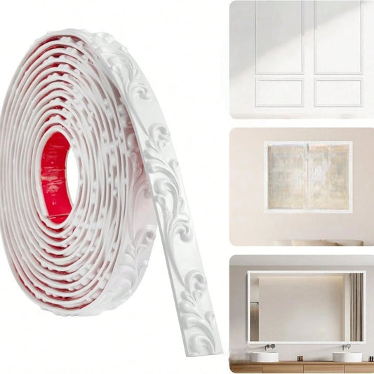 1pc 39.37inch/78.74inch 3D PVC Self-Adhesive Peel And Stick Molding Trim – Decorative Mirror Border, Flexible Adhesive Trim For Doors, Cabinets & Mirrors Wall Trim Molding