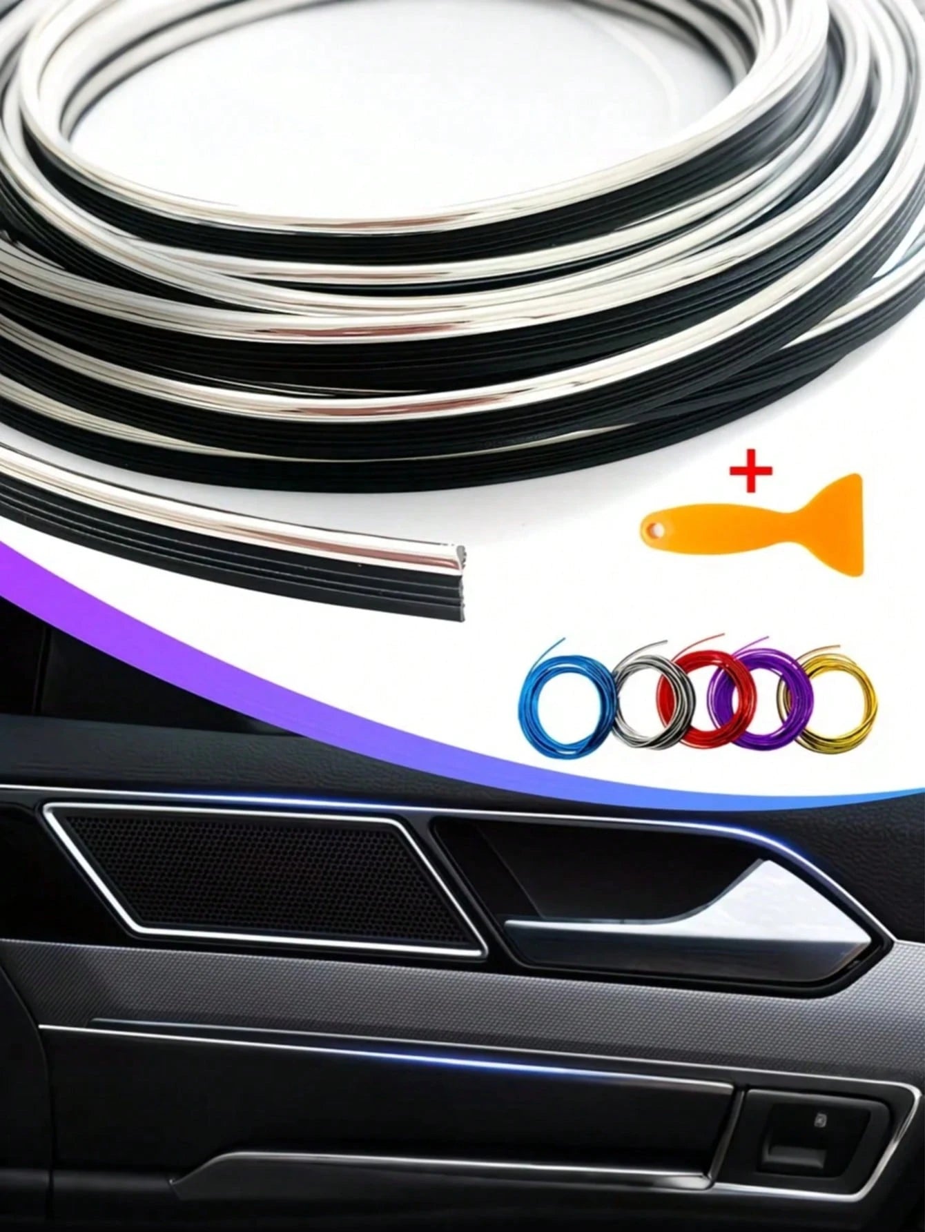 1pc 3M Car Interior Decorative Strip, U-Shaped Gap Trim, Air Vent Decorative Strip, Car Center Console Screen & Dashboard Electroplated Decorative Strip, Multiple Colors Available, Affordable Car Acce