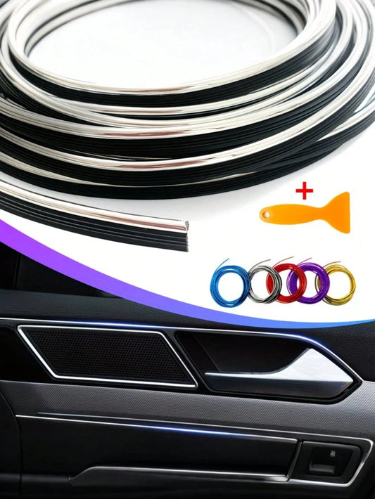 1pc 3M Car Interior Decorative Strip, U-Shaped Gap Trim, Air Vent Decorative Strip, Car Center Console Screen & Dashboard Electroplated Decorative Strip, Multiple Colors Available, Affordable Car Acce