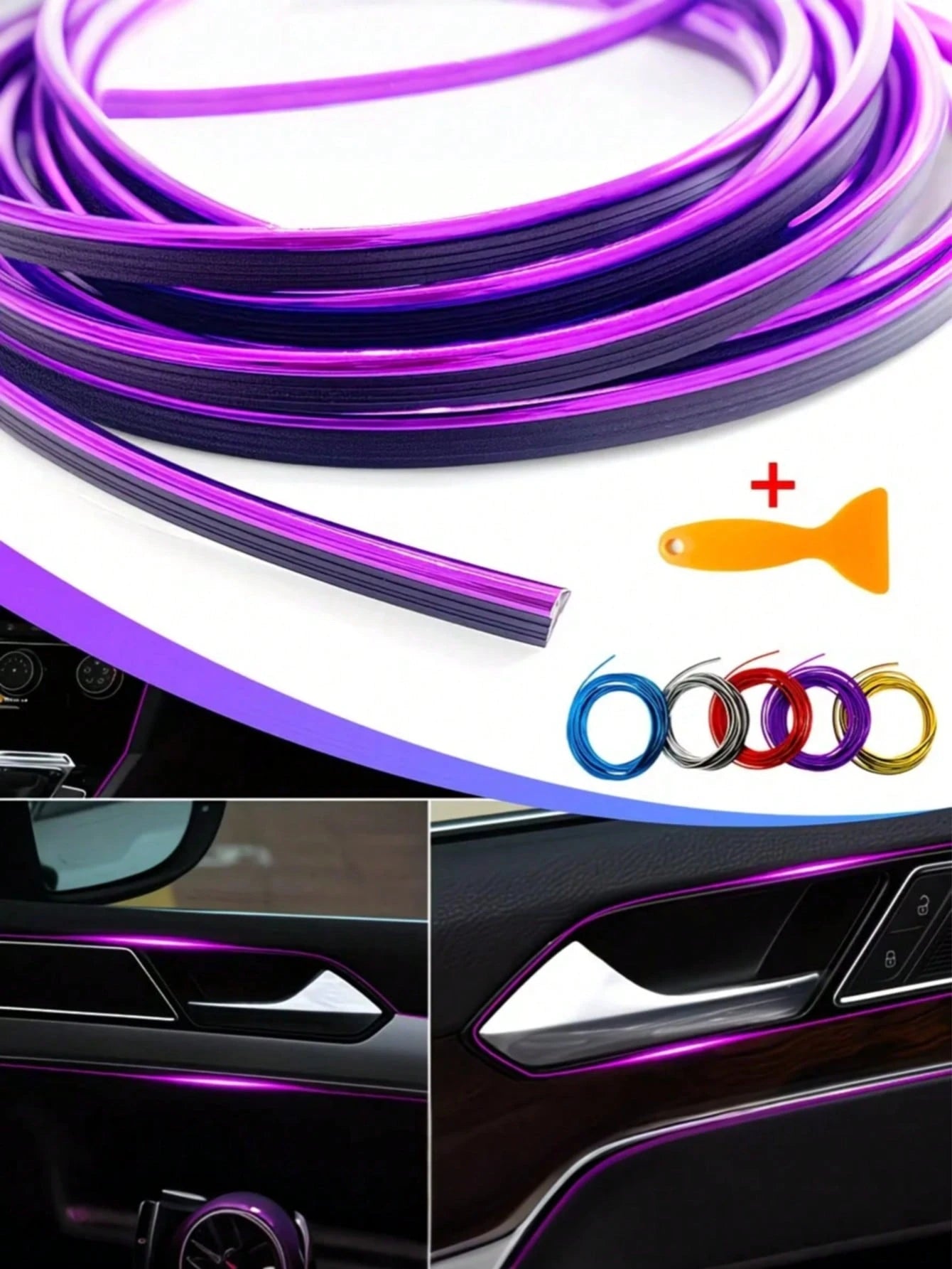 1pc 3M Car Interior Decorative Strip, U-Shaped Gap Trim, Air Vent Decorative Strip, Car Center Console Screen & Dashboard Electroplated Decorative Strip, Multiple Colors Available, Affordable Car Acce