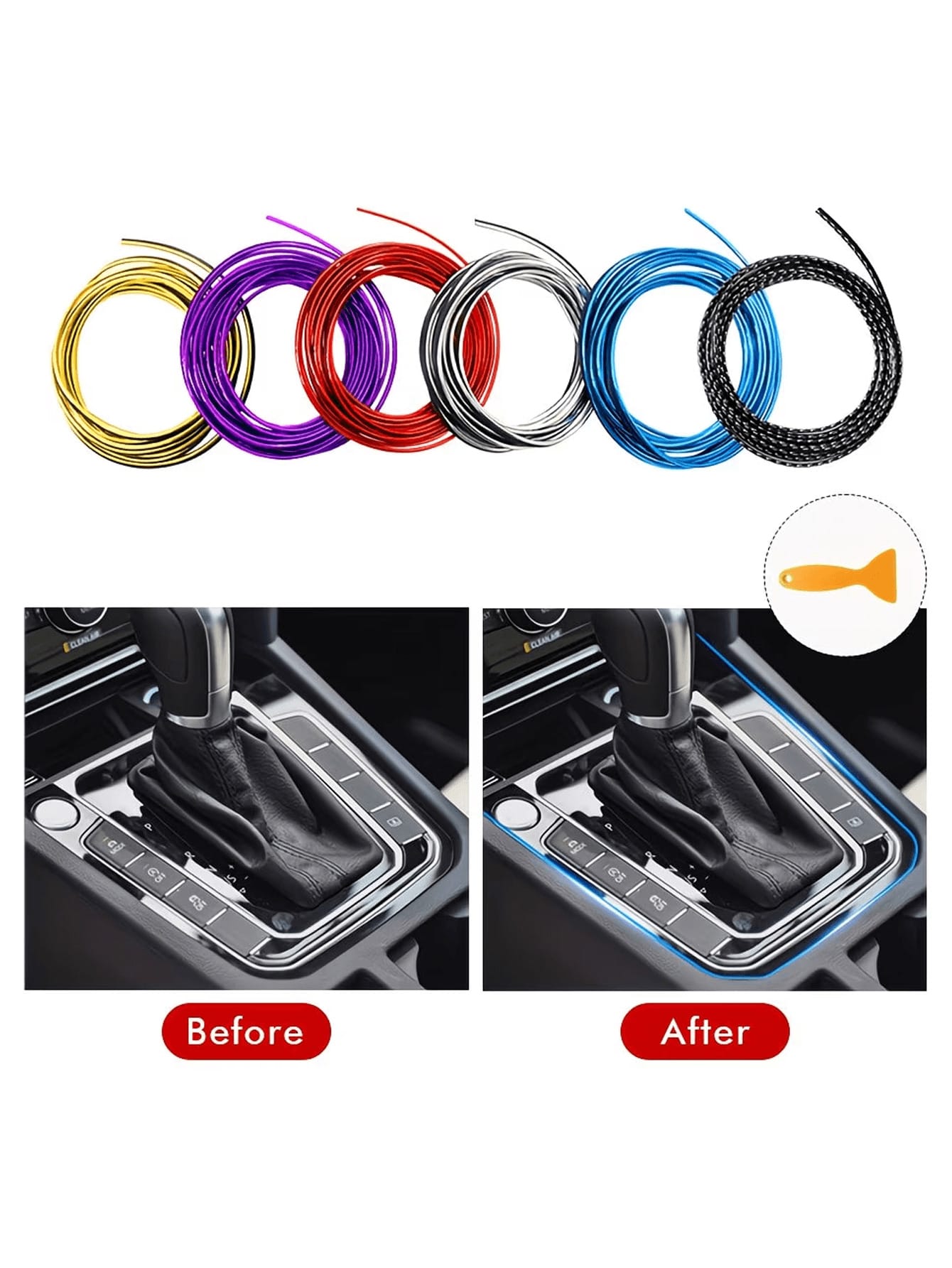 1pc 3M Car Interior Decorative Strip, U-Shaped Gap Trim, Air Vent Decorative Strip, Car Center Console Screen & Dashboard Electroplated Decorative Strip, Multiple Colors Available, Affordable Car Acce