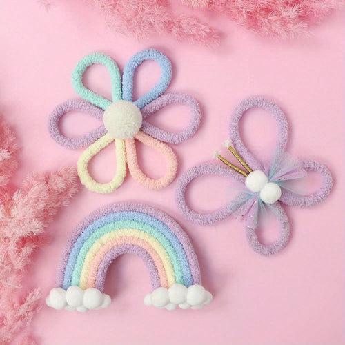 1pc/3pcs Handmade Woven Daisy, Rainbow, Butterfly Wall Decor, Boho Nordic Style! Lovely Wall Hanging For Kids Room, Living Room, Bedroom, Home Decor, Daily & Festival Decoration, Creates Cozy Ambience