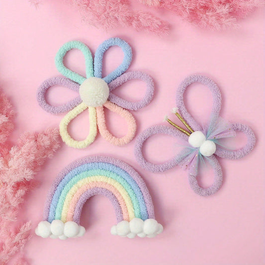1pc/3pcs Handmade Woven Daisy, Rainbow, Butterfly Wall Decor, Boho Nordic Style! Lovely Wall Hanging For Kids Room, Living Room, Bedroom, Home Decor, Daily & Festival Decoration, Creates Cozy Ambience