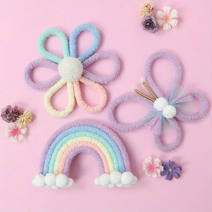 1pc/3pcs Handmade Woven Daisy, Rainbow, Butterfly Wall Decor, Boho Nordic Style! Lovely Wall Hanging For Kids Room, Living Room, Bedroom, Home Decor, Daily & Festival Decoration, Creates Cozy Ambience