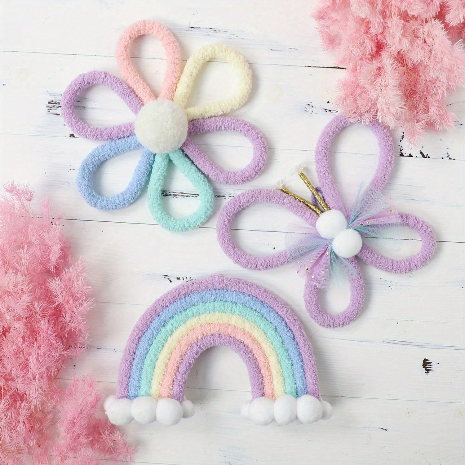 1pc/3pcs Handmade Woven Daisy, Rainbow, Butterfly Wall Decor, Boho Nordic Style! Lovely Wall Hanging For Kids Room, Living Room, Bedroom, Home Decor, Daily & Festival Decoration, Creates Cozy Ambience
