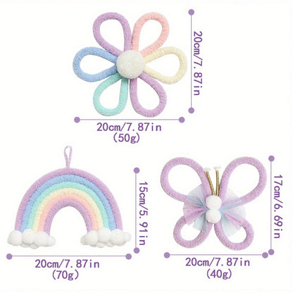 1pc/3pcs Handmade Woven Daisy, Rainbow, Butterfly Wall Decor, Boho Nordic Style! Lovely Wall Hanging For Kids Room, Living Room, Bedroom, Home Decor, Daily & Festival Decoration, Creates Cozy Ambience
