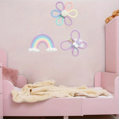 1pc/3pcs Handmade Woven Daisy, Rainbow, Butterfly Wall Decor, Boho Nordic Style! Lovely Wall Hanging For Kids Room, Living Room, Bedroom, Home Decor, Daily & Festival Decoration, Creates Cozy Ambience