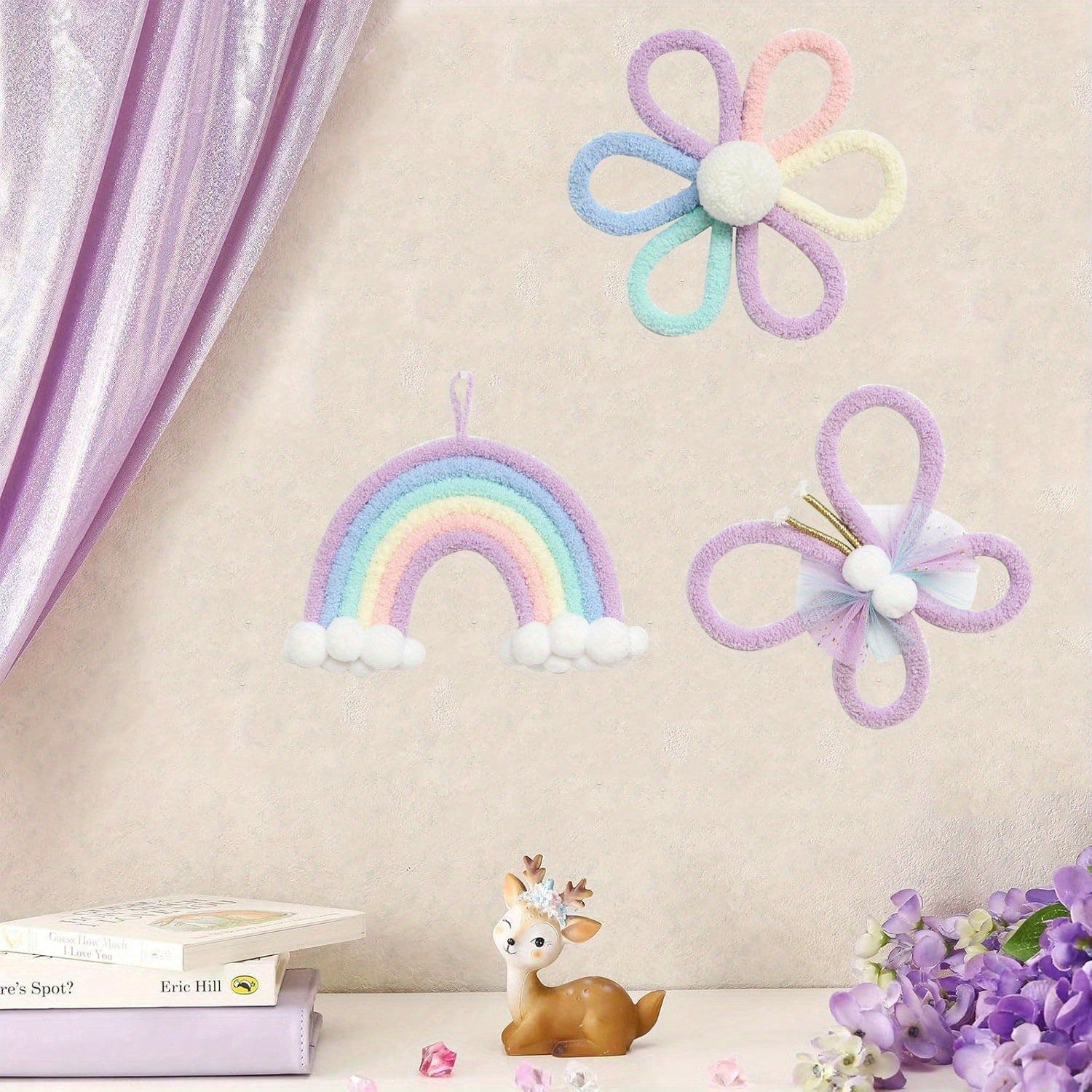 1pc/3pcs Handmade Woven Daisy, Rainbow, Butterfly Wall Decor, Boho Nordic Style! Lovely Wall Hanging For Kids Room, Living Room, Bedroom, Home Decor, Daily & Festival Decoration, Creates Cozy Ambience