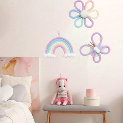 1pc/3pcs Handmade Woven Daisy, Rainbow, Butterfly Wall Decor, Boho Nordic Style! Lovely Wall Hanging For Kids Room, Living Room, Bedroom, Home Decor, Daily & Festival Decoration, Creates Cozy Ambience