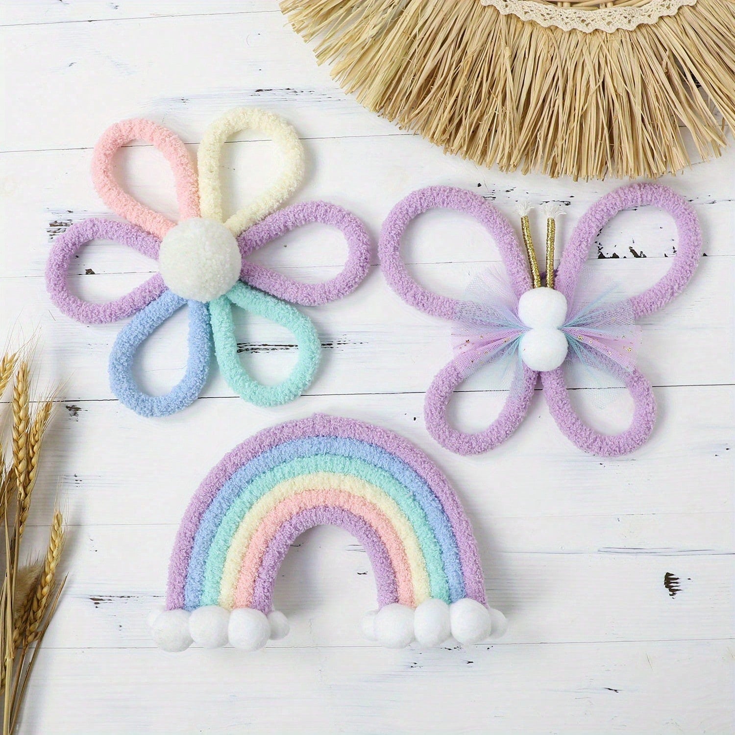 1pc/3pcs Handmade Woven Daisy, Rainbow, Butterfly Wall Decor, Boho Nordic Style! Lovely Wall Hanging For Kids Room, Living Room, Bedroom, Home Decor, Daily & Festival Decoration, Creates Cozy Ambience