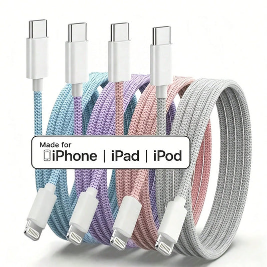 1pc/4pcs 20W 3.3ft/100cm Type-C To Lightning Nylon Braided Data Cable, Compatible With IPhone 14 13 12 11 Pro Max XR XS X 8 7 6 Plus SE/IPad, High-Speed Fast Charging Cable