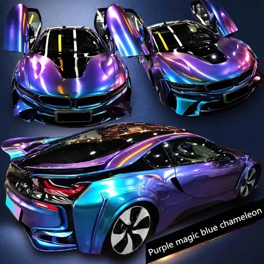1pc 50CM*300CM Chameleon Color Changing Film, Purple To Blue Iridescent High Gloss Diamond Car Wrap PVC Material, Multi-Angle Color Shift, Suitable For Cars, Motorcycles, Home Furniture, Interior Deco