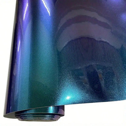 1pc 50CM*300CM Chameleon Color Changing Film, Purple To Blue Iridescent High Gloss Diamond Car Wrap PVC Material, Multi-Angle Color Shift, Suitable For Cars, Motorcycles, Home Furniture, Interior Deco