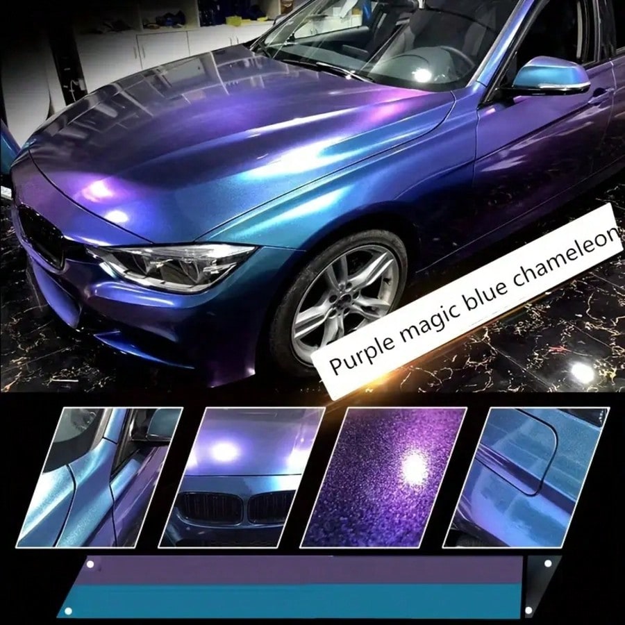 1pc 50CM*300CM Chameleon Color Changing Film, Purple To Blue Iridescent High Gloss Diamond Car Wrap PVC Material, Multi-Angle Color Shift, Suitable For Cars, Motorcycles, Home Furniture, Interior Deco
