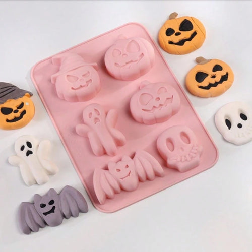 1pc 6-Cavity Non-Stick Silicone Mold, Suitable For Halloween And Day Of The Dead- Bat, Skull, Pumpkin Wax/Resin Mold, Suitable For DIY Soap, Candle Making, Soap Base, Wax Sheets, Candles- Compatible
