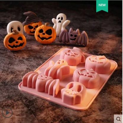 1pc 6-Cavity Non-Stick Silicone Mold, Suitable For Halloween And Day Of The Dead- Bat, Skull, Pumpkin Wax/Resin Mold, Suitable For DIY Soap, Candle Making, Soap Base, Wax Sheets, Candles- Compatible