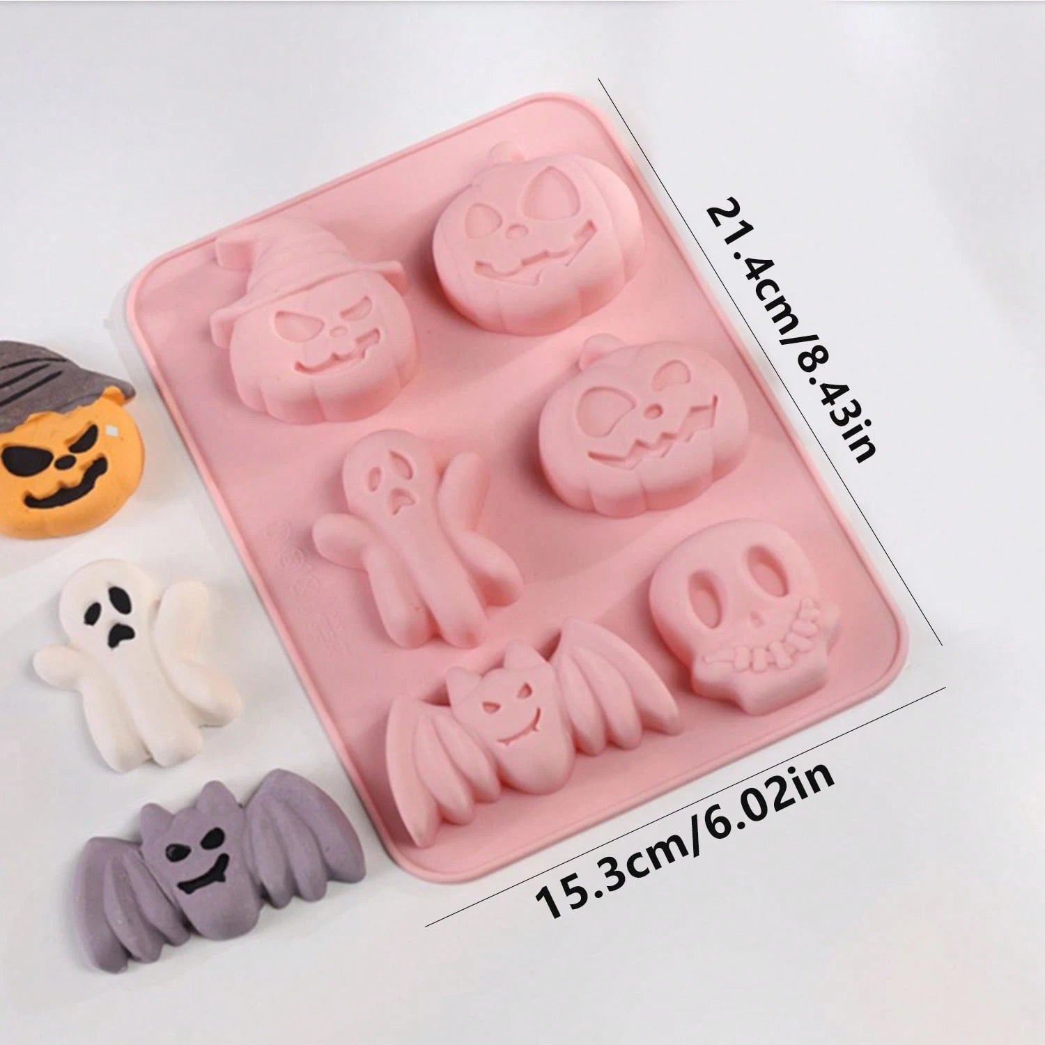1pc 6-Cavity Non-Stick Silicone Mold, Suitable For Halloween And Day Of The Dead- Bat, Skull, Pumpkin Wax/Resin Mold, Suitable For DIY Soap, Candle Making, Soap Base, Wax Sheets, Candles- Compatible