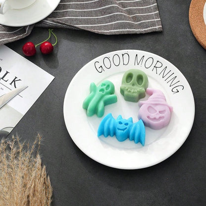 1pc 6-Cavity Non-Stick Silicone Mold, Suitable For Halloween And Day Of The Dead- Bat, Skull, Pumpkin Wax/Resin Mold, Suitable For DIY Soap, Candle Making, Soap Base, Wax Sheets, Candles- Compatible