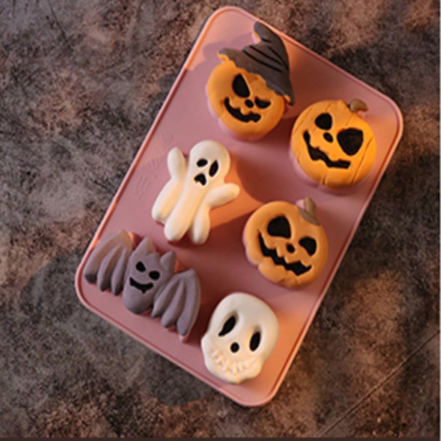 1pc 6-Cavity Non-Stick Silicone Mold, Suitable For Halloween And Day Of The Dead- Bat, Skull, Pumpkin Wax/Resin Mold, Suitable For DIY Soap, Candle Making, Soap Base, Wax Sheets, Candles- Compatible