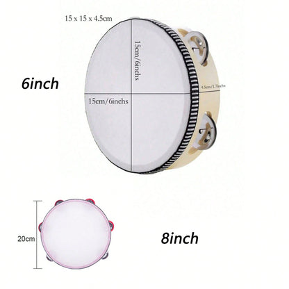 1pc 6-Inch Wooden Hand Drum Musical Instrument, Rhythm Music Education Instrument, Suitable For Wedding Party, Holiday Gathering, Entertainment Party, KTV, Church Celebration, Performance Percussion