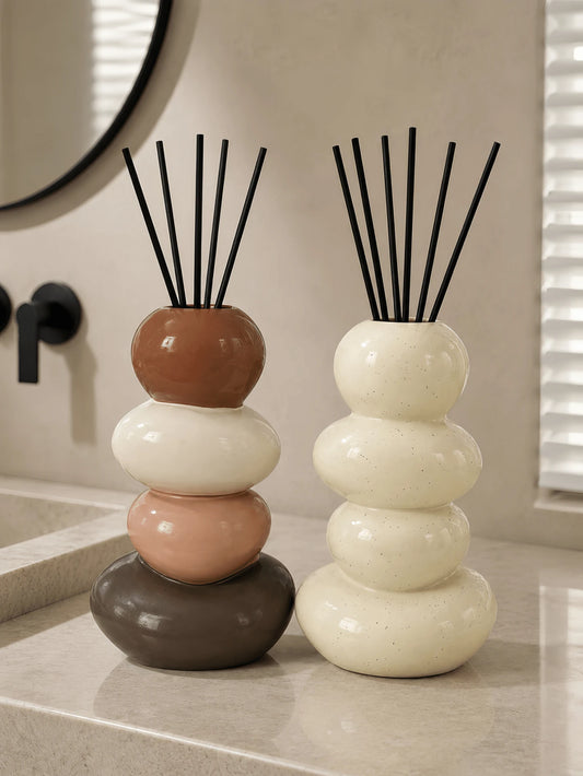 1pc Abstract Stacked Stone Fragrance Diffuser Vase, Glossy Sculptural Countertop Decor For Bathroom Vanity, Bedroom Nightstand And Living Room