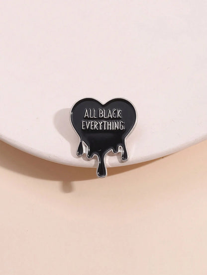 1pc All Black Pins Mysterious Punk Arts Badge Creative Alphabet Lapel Pin For Backpacks And Clothes, Suitable For Men And Women Daily Wear