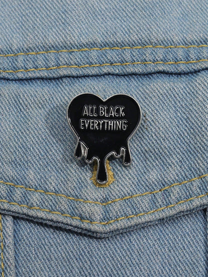 1pc All Black Pins Mysterious Punk Arts Badge Creative Alphabet Lapel Pin For Backpacks And Clothes, Suitable For Men And Women Daily Wear