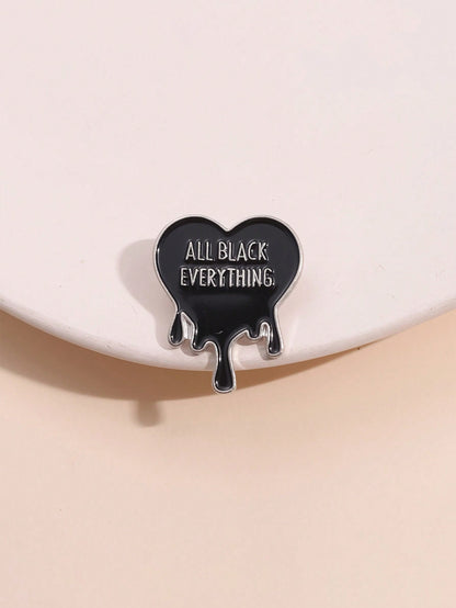 1pc All Black Pins Mysterious Punk Arts Badge Creative Alphabet Lapel Pin For Backpacks And Clothes, Suitable For Men And Women Daily Wear