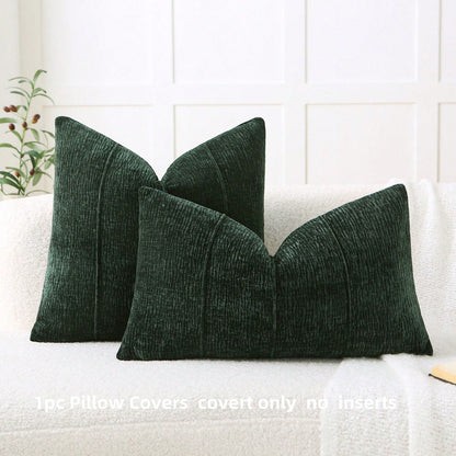1pc All-Season Chenille Pillowcase, 3D Piped Minimalist Square Throw Pillow Cover (Pillow Insert Not Included), Luxury Decor For Sofa Bed Living Room, Green, Dark Green, Forest Green