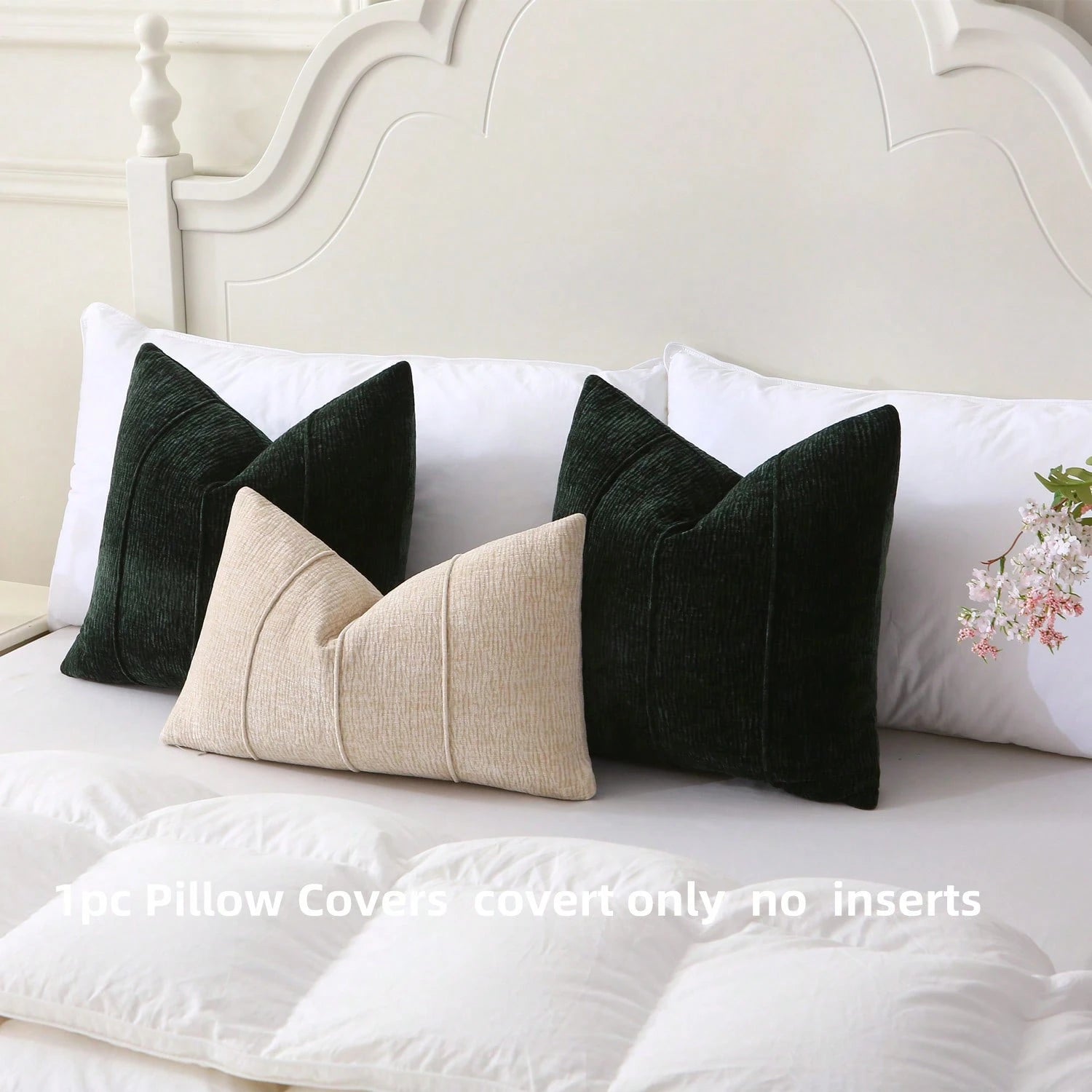 1pc All-Season Chenille Pillowcase, 3D Piped Minimalist Square Throw Pillow Cover (Pillow Insert Not Included), Luxury Decor For Sofa Bed Living Room, Green, Dark Green, Forest Green