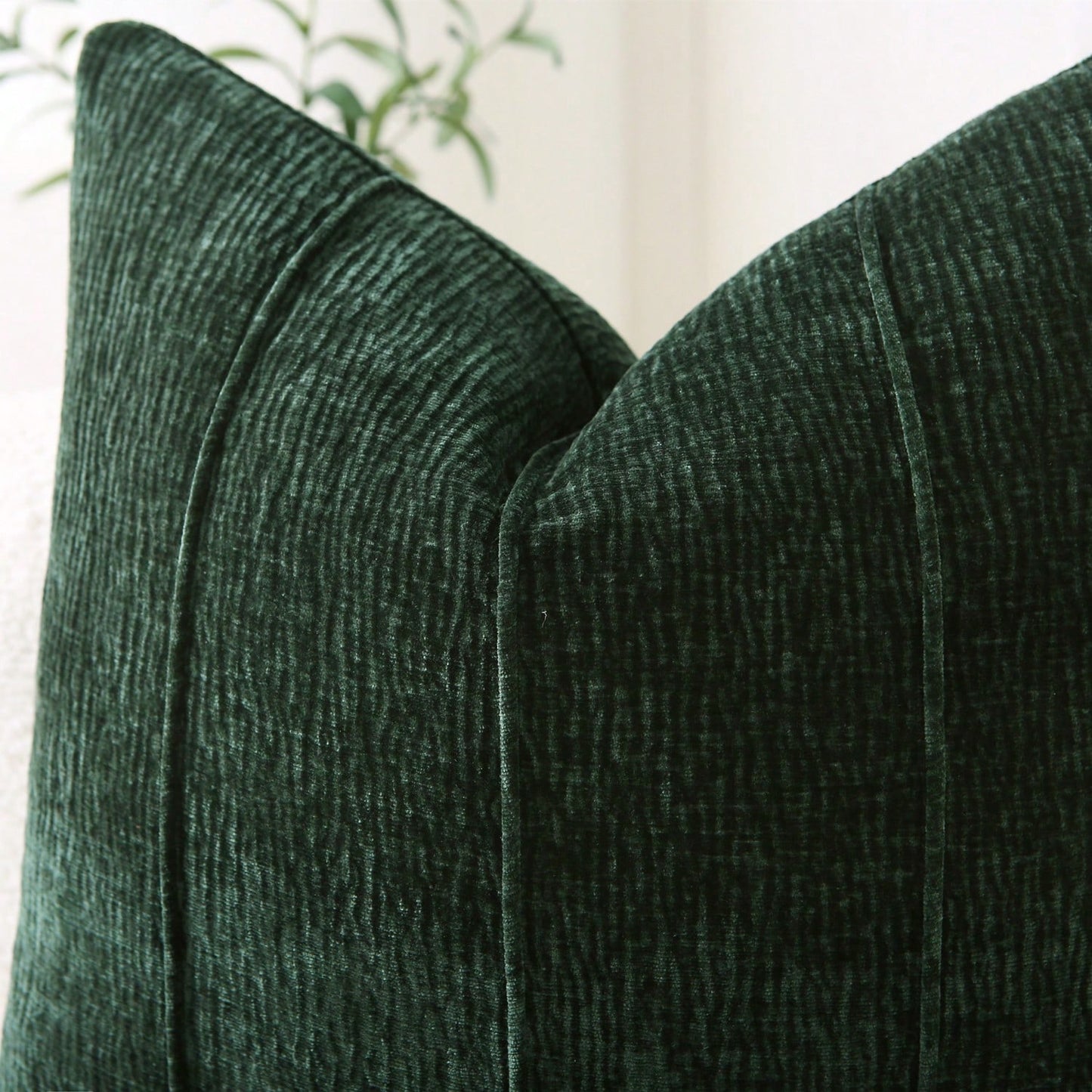 1pc All-Season Chenille Pillowcase, 3D Piped Minimalist Square Throw Pillow Cover (Pillow Insert Not Included), Luxury Decor For Sofa Bed Living Room, Green, Dark Green, Forest Green