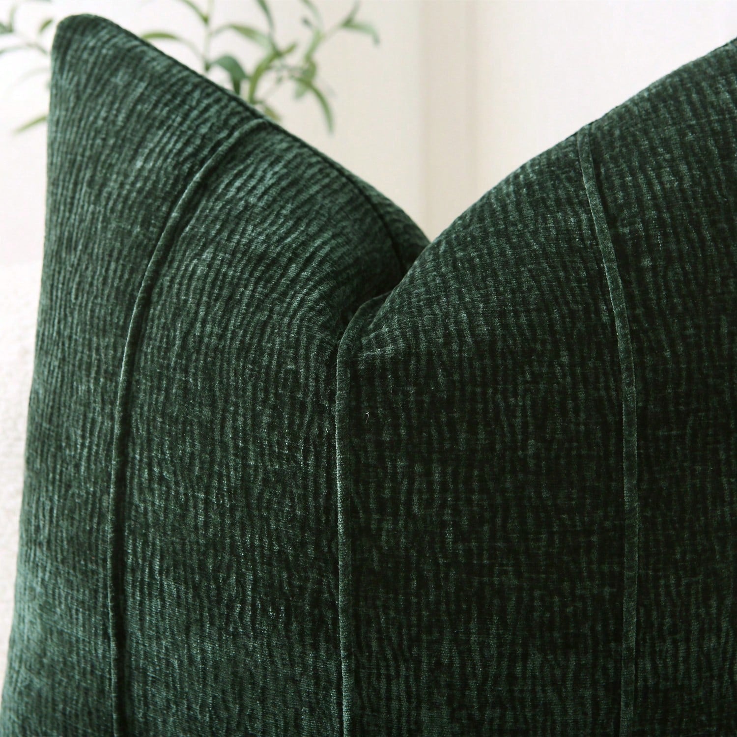 1pc All-Season Chenille Pillowcase, 3D Piped Minimalist Square Throw Pillow Cover (Pillow Insert Not Included), Luxury Decor For Sofa Bed Living Room, Green, Dark Green, Forest Green