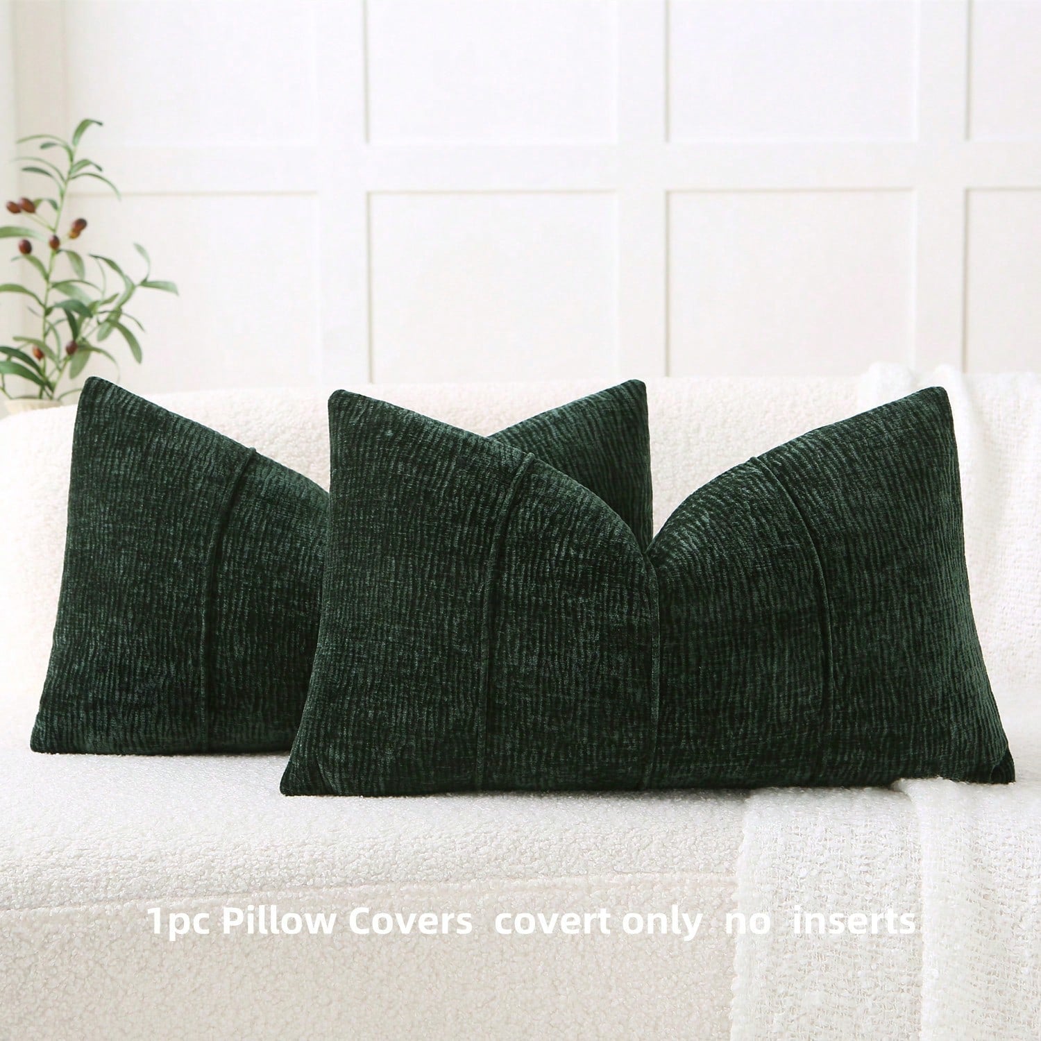 1pc All-Season Chenille Pillowcase, 3D Piped Minimalist Square Throw Pillow Cover (Pillow Insert Not Included), Luxury Decor For Sofa Bed Living Room, Green, Dark Green, Forest Green