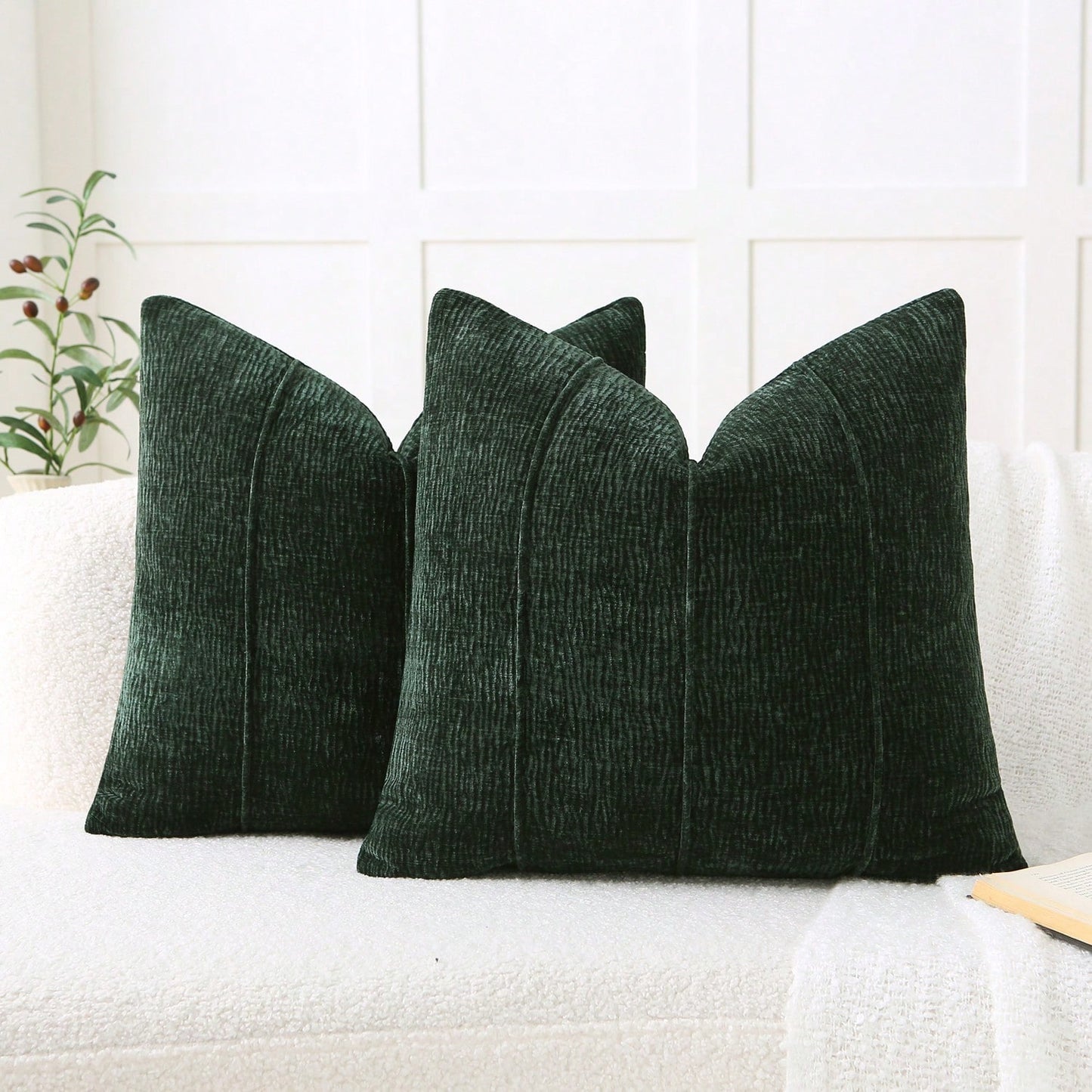 1pc All-Season Chenille Pillowcase, 3D Piped Minimalist Square Throw Pillow Cover (Pillow Insert Not Included), Luxury Decor For Sofa Bed Living Room, Green, Dark Green, Forest Green