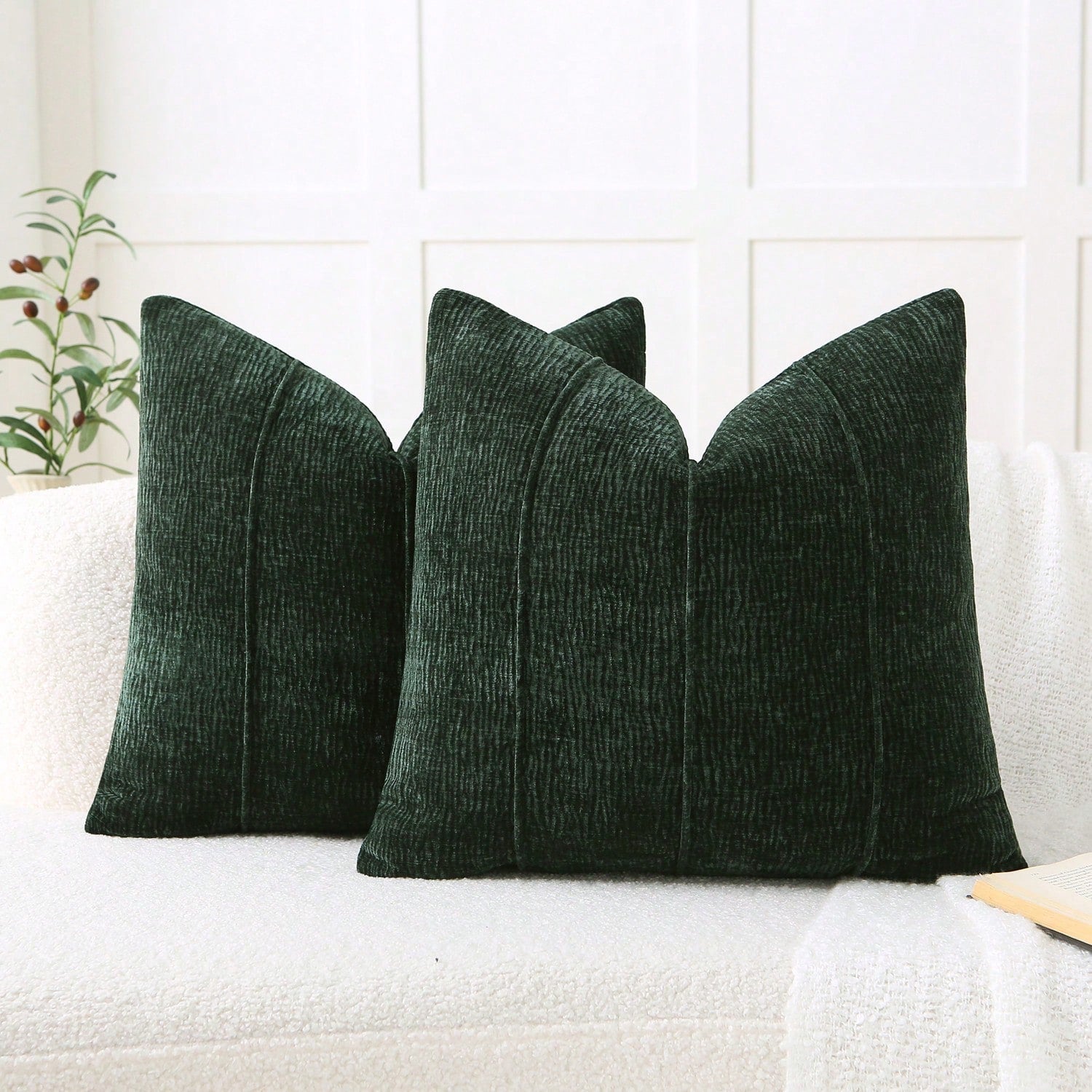 1pc All-Season Chenille Pillowcase, 3D Piped Minimalist Square Throw Pillow Cover (Pillow Insert Not Included), Luxury Decor For Sofa Bed Living Room, Green, Dark Green, Forest Green
