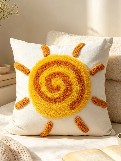1pc American Country Spiral Sun Pillowcase, Yellow And Pink Dual Color Options, Soft Artistic Sofa Decorative Cushion Cover, 17.7*17.7 Inches (45*45 Cm), Pillow Insert Not Included, Machine Washable