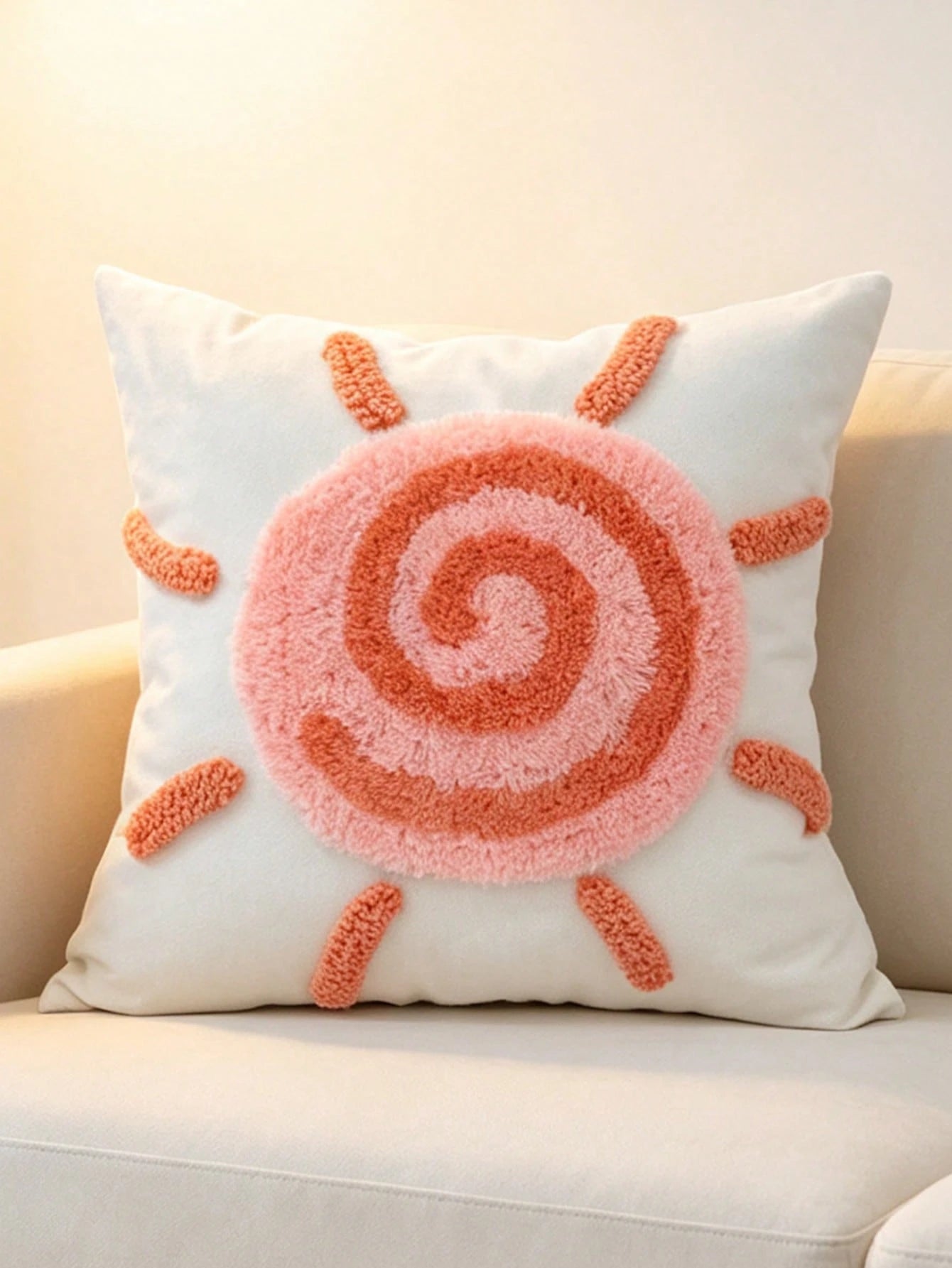 1pc American Country Spiral Sun Pillowcase, Yellow And Pink Dual Color Options, Soft Artistic Sofa Decorative Cushion Cover, 17.7*17.7 Inches (45*45 Cm), Pillow Insert Not Included, Machine Washable