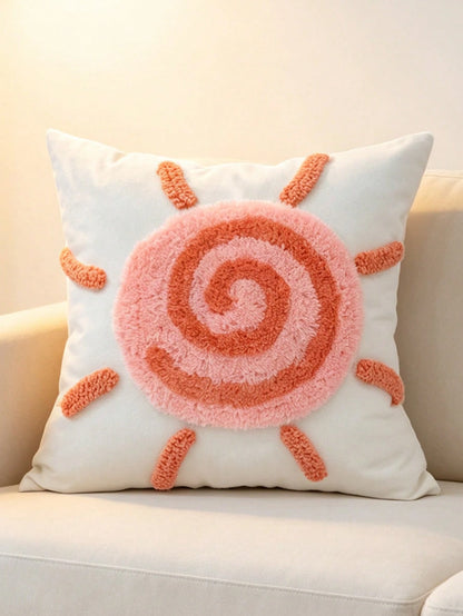 1pc American Country Spiral Sun Pillowcase, Yellow And Pink Dual Color Options, Soft Artistic Sofa Decorative Cushion Cover, 17.7*17.7 Inches (45*45 Cm), Pillow Insert Not Included, Machine Washable