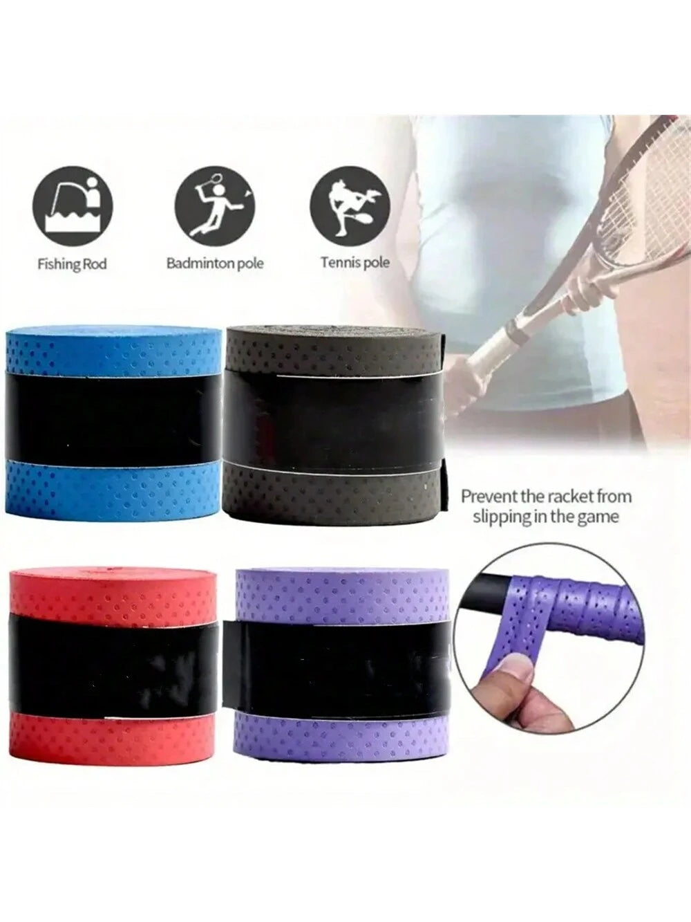 1pc Anti-Slip Sweat Absorbent PU Fabric Racquet Grip Tape For Tennis, Badminton, Fishing Rods – Universal Non-Slip Replacement Handle Wrap With Improved Tactile Grip And Shock Absorption