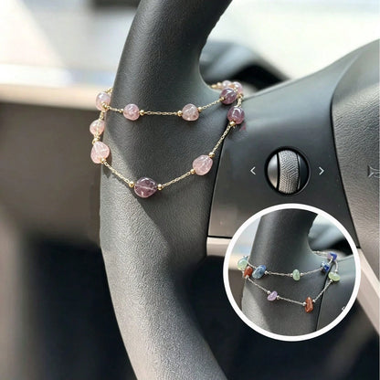 1pc Asymmetrical Stone Bead Steering Wheel Chain, Dainty Multicolor Beaded Auto Interior Decor Vehicle Accessory