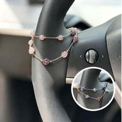1pc Asymmetrical Stone Bead Steering Wheel Chain, Dainty Multicolor Beaded Auto Interior Decor Vehicle Accessory