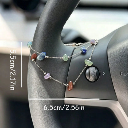 1pc Asymmetrical Stone Bead Steering Wheel Chain, Dainty Multicolor Beaded Auto Interior Decor Vehicle Accessory