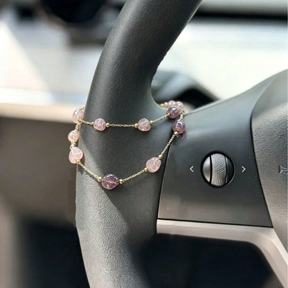 1pc Asymmetrical Stone Bead Steering Wheel Chain, Dainty Multicolor Beaded Auto Interior Decor Vehicle Accessory