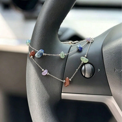 1pc Asymmetrical Stone Bead Steering Wheel Chain, Dainty Multicolor Beaded Auto Interior Decor Vehicle Accessory