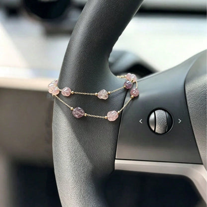 1pc Asymmetrical Stone Bead Steering Wheel Chain, Dainty Multicolor Beaded Auto Interior Decor Vehicle Accessory