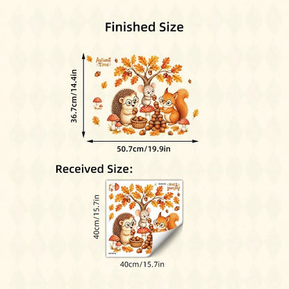 1pc Autumn Forest Animal Wall Stickers, Hedgehog Squirrel Mouse Mushroom Oak Leaf Decals, Cute Fall Decor For Kids Bedroom Nursery Wall Background