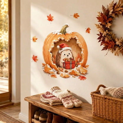 1pc Autumn Forest Animal Wall Stickers, Hedgehog Squirrel Mouse Mushroom Oak Leaf Decals, Cute Fall Decor For Kids Bedroom Nursery Wall Background