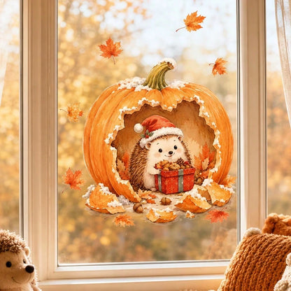 1pc Autumn Forest Animal Wall Stickers, Hedgehog Squirrel Mouse Mushroom Oak Leaf Decals, Cute Fall Decor For Kids Bedroom Nursery Wall Background
