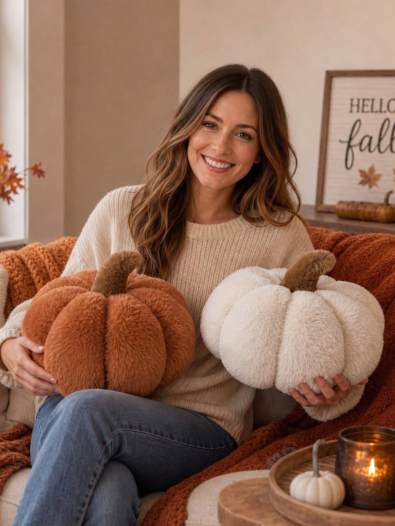 1pc Autumn Pumpkin Cushions, Halloween Decorative Pumpkins, Soft-Stuffed Harvest Decorations, Ideal For Dining Tables, Shelves, Sofas And Mantelpieces, Thanksgiving Home Decor